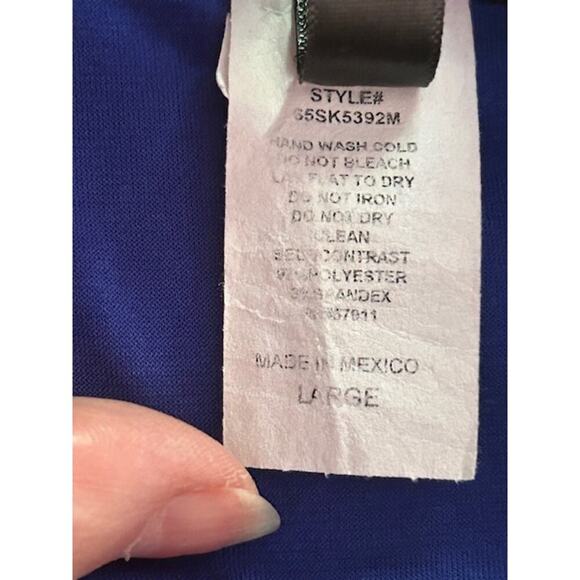 Rendezvous Contrast-Trim Split-Neck Tunic Top, Cobalt/Black, Size Large - Picture 5 of 5